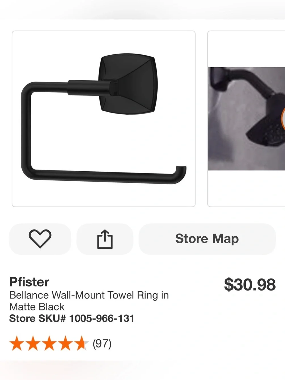 New Pfister Bellance Matte Black Towel ring holder
